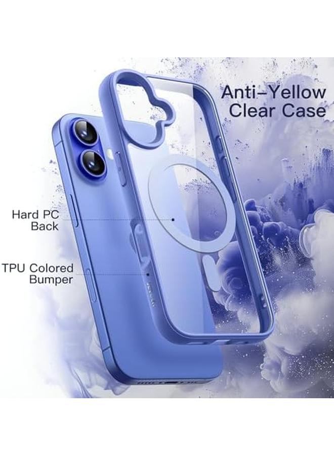 جي تيك جراب مغناطيسي لهاتف Iphone 16 6.1 بوصة متوافق مع Magsafe غطاء ممتص للصدمات للهاتف بلون سادة غير لامع إطار من مادة TPU مضاد للخدش وظهر شفاف أزرق داكن - Image 3