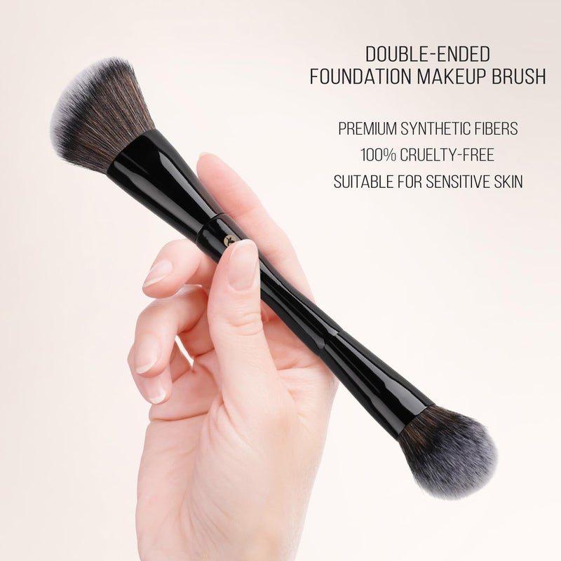 KINGMAS Foundation & Bronzer Duo Brush, Dual-ended Angled & Round Top Contour Makeup Brush, Synthetic Bristles for Beauty Blending Liquid Powder, Concealer Cream Blush (Black) - Image 2