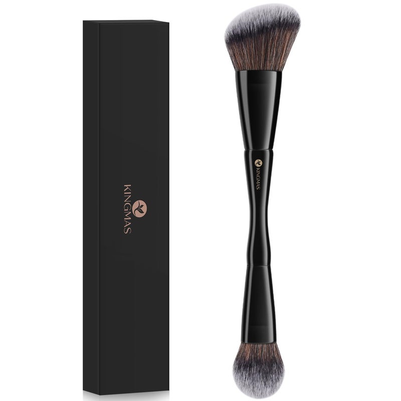 KINGMAS Foundation & Bronzer Duo Brush, Dual-ended Angled & Round Top Contour Makeup Brush, Synthetic Bristles for Beauty Blending Liquid Powder, Concealer Cream Blush (Black) - Image 1