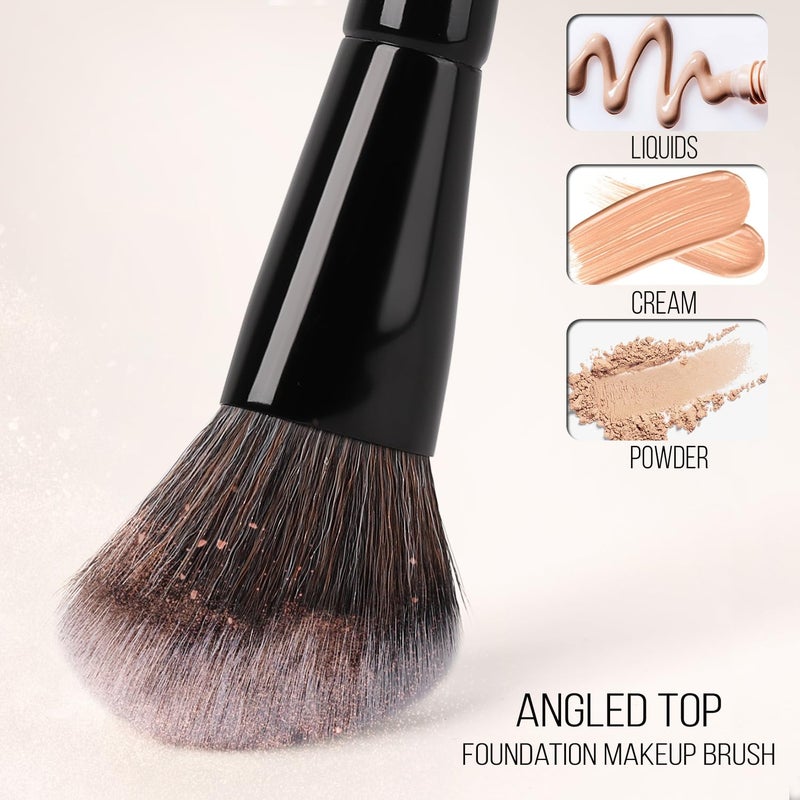 KINGMAS Foundation & Bronzer Duo Brush, Dual-ended Angled & Round Top Contour Makeup Brush, Synthetic Bristles for Beauty Blending Liquid Powder, Concealer Cream Blush (Black) - Image 3