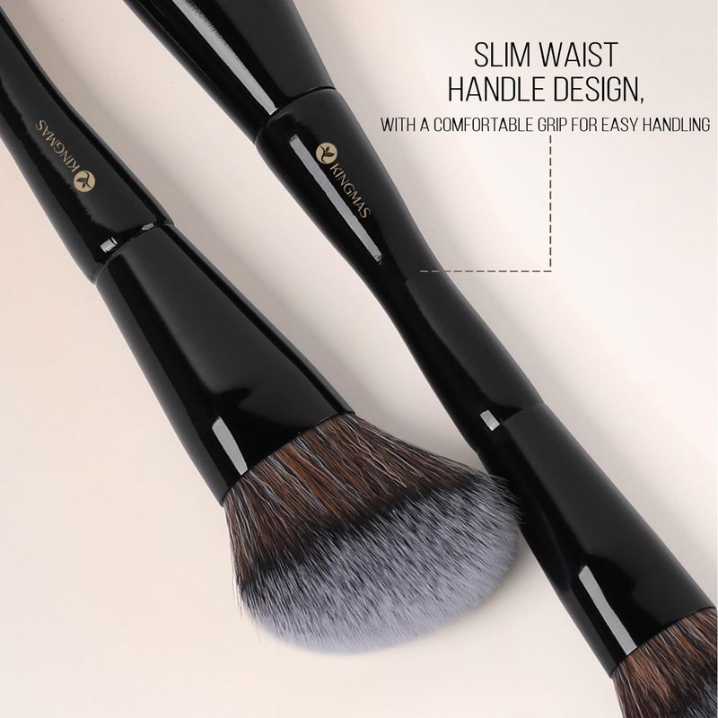 KINGMAS Foundation & Bronzer Duo Brush, Dual-ended Angled & Round Top Contour Makeup Brush, Synthetic Bristles for Beauty Blending Liquid Powder, Concealer Cream Blush (Black) - Image 5
