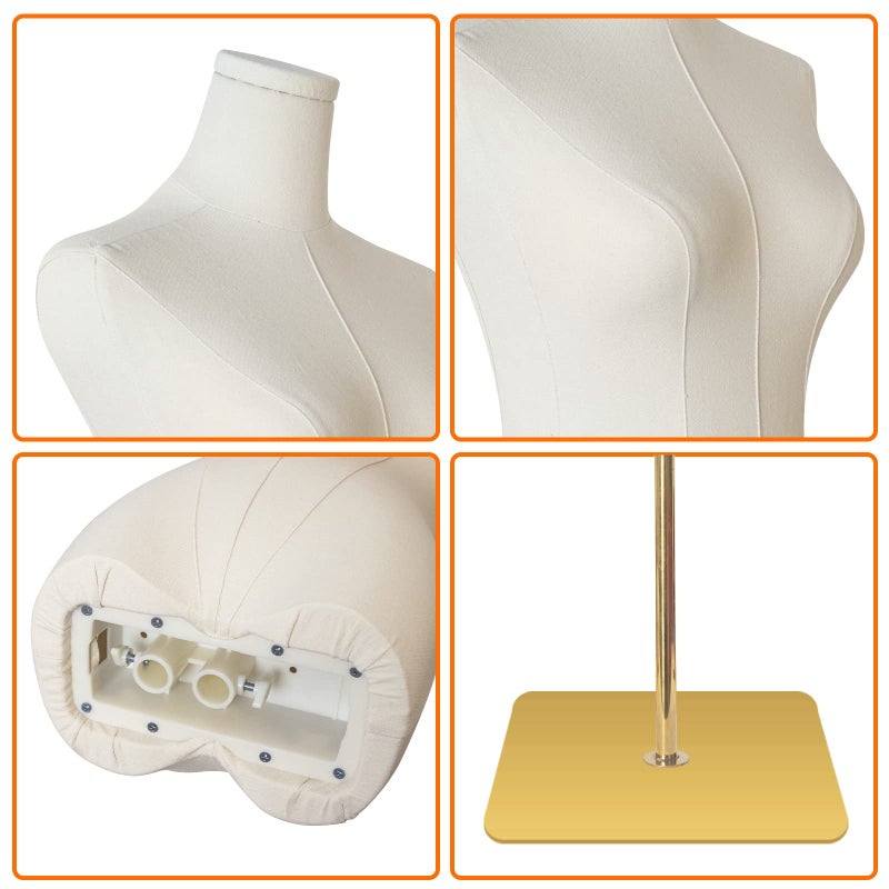 SHAREWIN Female Mannequin Torso Women Dress Forms for Sewing Manicanequin Body High Stability Gold Metal Stand for Clothing Dress Jewelry Display Adjustable Height 50â€-70â€ Thin Body - Image 4