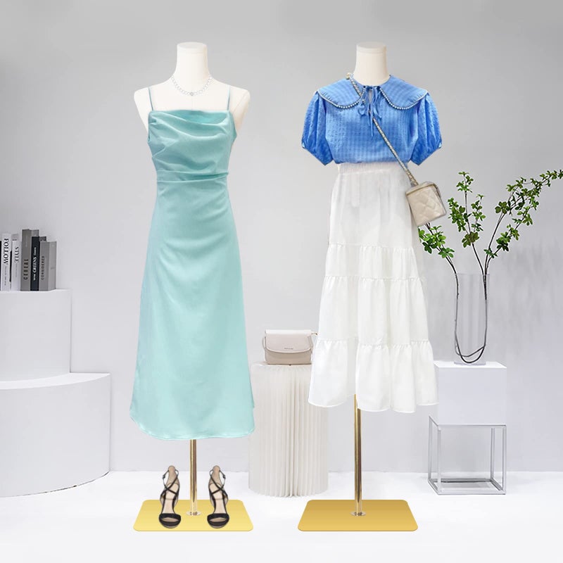SHAREWIN Female Mannequin Torso Women Dress Forms for Sewing Manicanequin Body High Stability Gold Metal Stand for Clothing Dress Jewelry Display Adjustable Height 50â€-70â€ Thin Body - Image 2