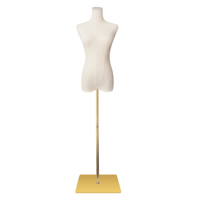 SHAREWIN Female Mannequin Torso Women Dress Forms for Sewing Manicanequin Body High Stability Gold Metal Stand for Clothing Dress Jewelry Display Adjustable Height 50â€-70â€ Thin Body - Image 1