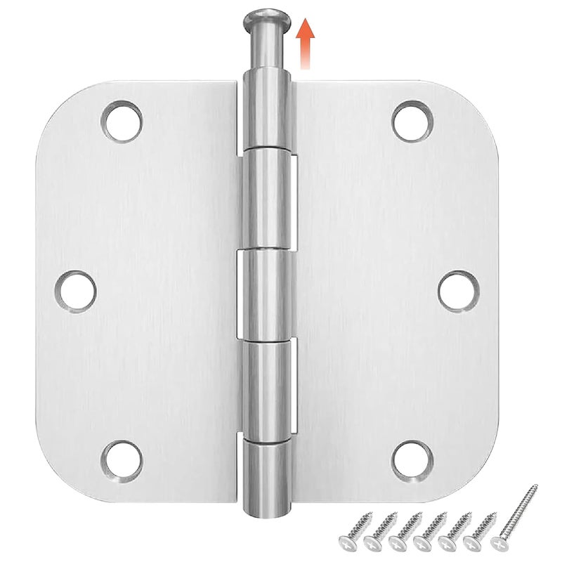 HOSOM 3 Pack Rounded Door Hinges Brushed Nickel 3.5 x 3.5 inch with 5/8 Radius Heavy Duty Satin Nickel 3 1/2 Interior Door Hinges, 3 Â½"x 3 Â½" Silver Door Hardware - Image 1