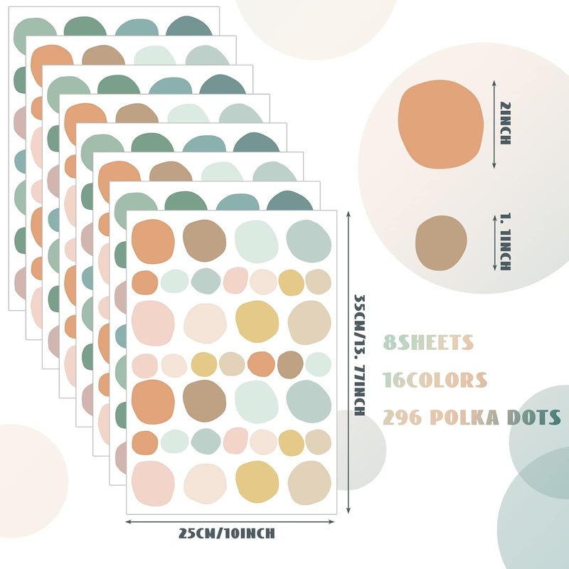 Epakh 296 Pcs Polka Dots Wall Decal Boho Rainbow Kids Playroom Wall Decor Gifts, Colorful Nursery Room Bedroom Classroom Watercolor Decal Art, Peel and Stick Modern Decor Sticker(Light Colors) - Image 2