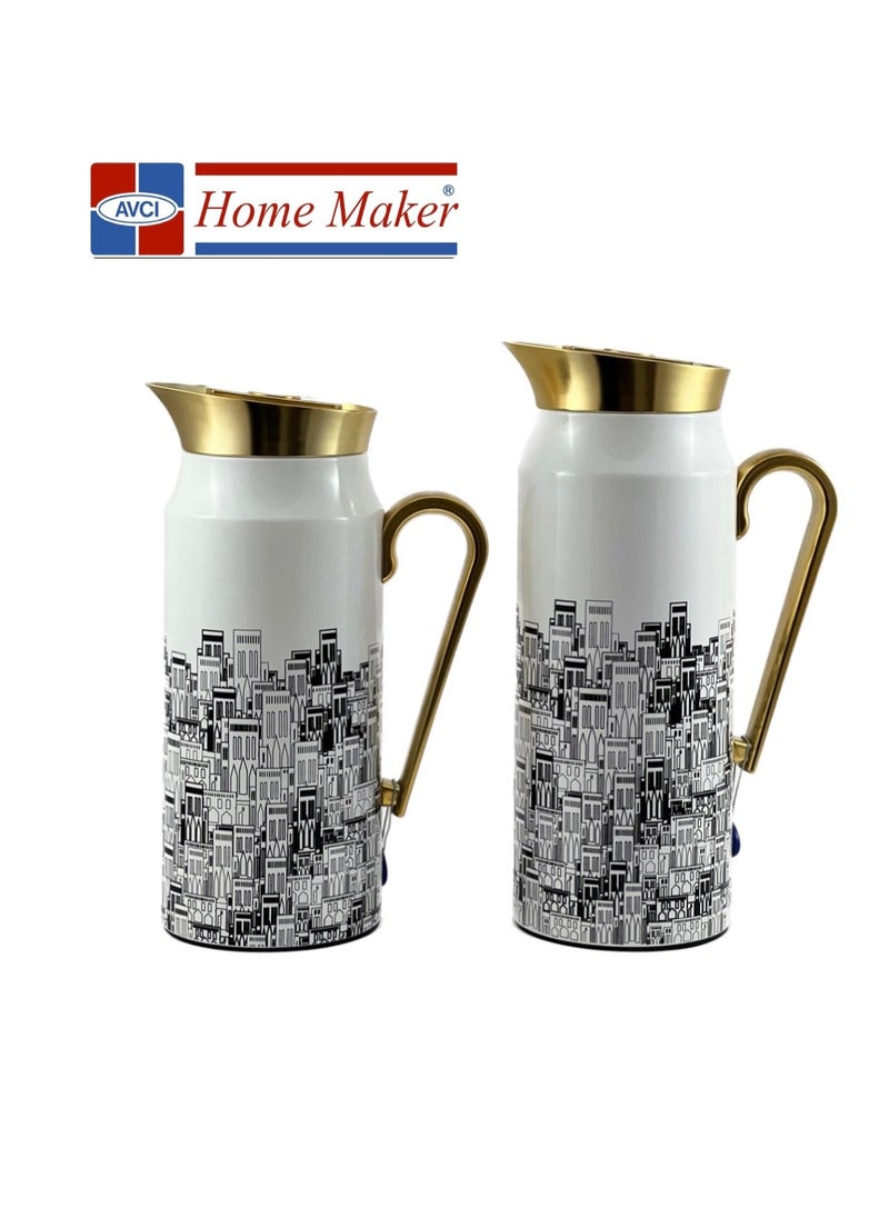 Home Maker 2-Piece Thermal Flask Set – 0.75L & 1L – Stainless Steel Exterior with Inner Glass Insulation  - Image 1