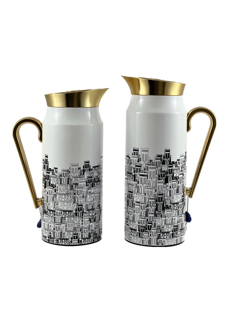Home Maker 2-Piece Thermal Flask Set – 0.75L & 1L – Stainless Steel Exterior with Inner Glass Insulation  - Image 2
