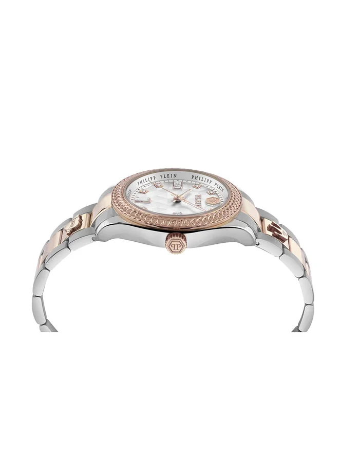 فيليب بلين Queen Women’s 38mm Rose Gold & Stainless Steel Quartz Watch with Diamond Pattern Dial, Crystal Indices & Regal Crown