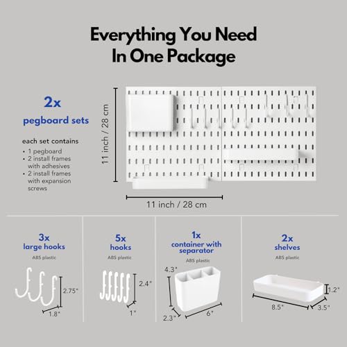 Keepo Pegboard Combination Kit, Pegboards and Accessories Modular Hanging for Wall Organizer, Crafts Organization, Ornaments Display, Nursery Storage, Peg Board (White, 22″×11″) - Image 3