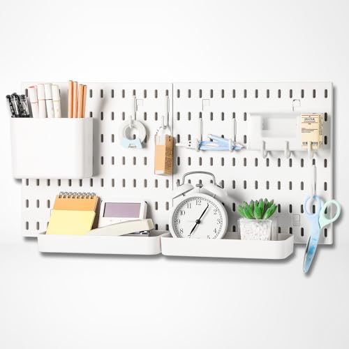 Keepo Pegboard Combination Kit, Pegboards and Accessories Modular Hanging for Wall Organizer, Crafts Organization, Ornaments Display, Nursery Storage, Peg Board (White, 22″×11″) - Image 1