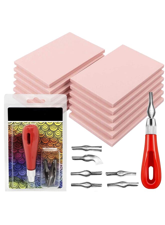 13PCS Rubber Block Stamp Carving Blocks Stamp Making Kit with Cutter Tools 3” carving knife, Carving Rubber Stamps for Printmaking, Printing and More - Image 1