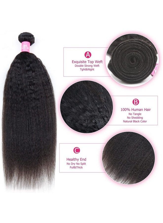 Odir - Kinky Straight Human Hair Bundles 20 Inch Unprocessed 9A Brazilian Yaki Straight Virgin Hair 1 Bundle Kinky Straight Hair Extensions 100G/Bundle Natural Color - Image 1