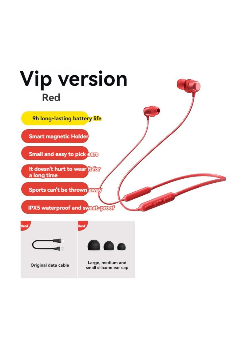 Bluetooth Neckband Headphones, 80 hours of playback time, 10mm driver for HQ sound, sweatproof and waterproof earphones, crystal-clear calls, fast charging sports headphones, red. - Image 2
