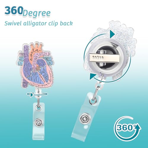 Dimeho Cardiac Badge Holder Heart Retractable Reel ID Card Clip Anatomy Funny Nurse Name Tag Holder Pediatrics Nursing Badge Clips for Doctor Student Teacher Office Clinic Medical Assistant - Image 5