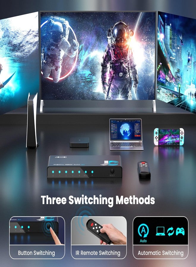 JCHICI HDMI Switcher 4 Input 1 Output 8K@60Hz/4K@120Hz/1080P@240Hz HDMI Switch HDMI Selector with Remote Control HDCP 2.3/HDMI 2.1 HDR 3D Compatible with Selectable Auto/Manual Switching Function - Image 3