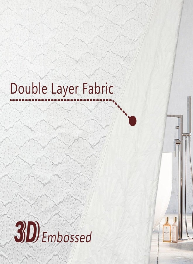 Tititex White 3D Embossed Textured Fabric Shower Curtain for Bathroom,Farmhouse Coastal Soft Cloth Shower Curtain Set - 72x72 - Image 3