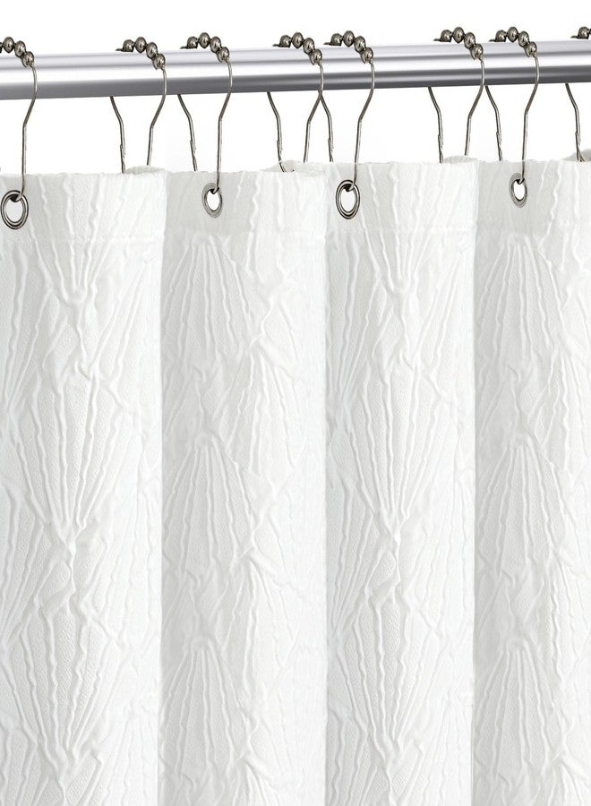 Tititex White 3D Embossed Textured Fabric Shower Curtain for Bathroom,Farmhouse Coastal Soft Cloth Shower Curtain Set - 72x72 - Image 2