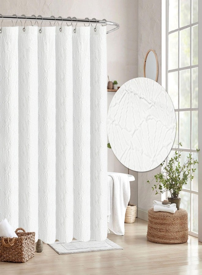 Tititex White 3D Embossed Textured Fabric Shower Curtain for Bathroom,Farmhouse Coastal Soft Cloth Shower Curtain Set - 72x72 - Image 1
