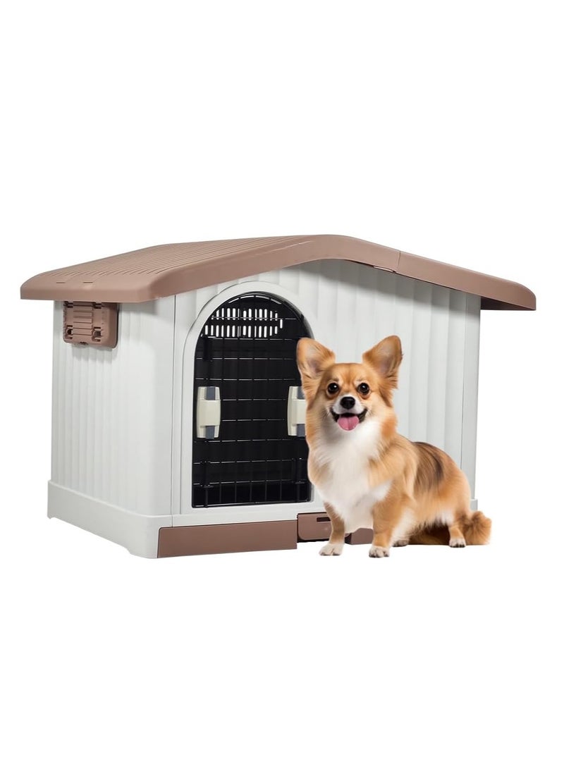 أن ان سي بيتس بيت بلاستيكي للكلاب الصغيرة والمتوسطة الحجم، بيت كلب متين من مادة البولي بروبيلين مع سقف قابل للرفع وفتحات تهوية وصينية قابلة للإزالة، سهل التنظيف وسريع التجميع للاستخدام الداخلي والخارجي 88 سم (شوكولاتة) - Image 1
