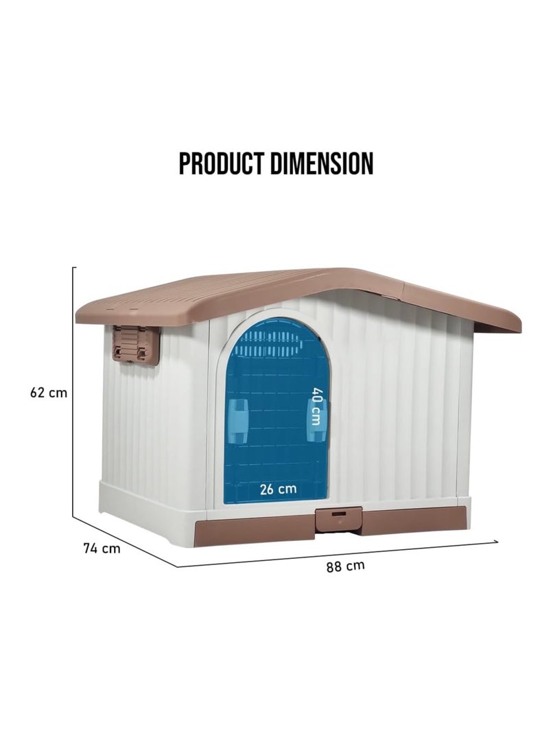 أن ان سي بيتس بيت بلاستيكي للكلاب الصغيرة والمتوسطة الحجم، بيت كلب متين من مادة البولي بروبيلين مع سقف قابل للرفع وفتحات تهوية وصينية قابلة للإزالة، سهل التنظيف وسريع التجميع للاستخدام الداخلي والخارجي 88 سم (شوكولاتة) - Image 2
