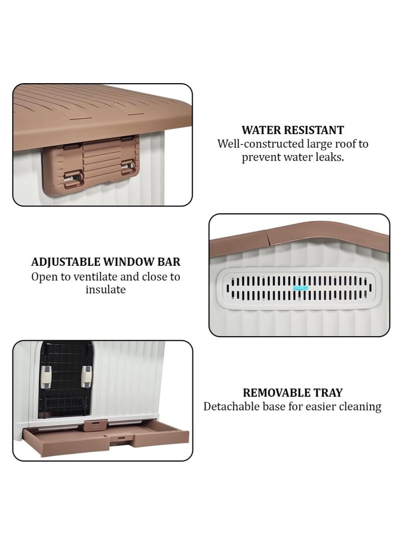 أن ان سي بيتس بيت بلاستيكي للكلاب الصغيرة والمتوسطة الحجم، بيت كلب متين من مادة البولي بروبيلين مع سقف قابل للرفع وفتحات تهوية وصينية قابلة للإزالة، سهل التنظيف وسريع التجميع للاستخدام الداخلي والخارجي 88 سم (شوكولاتة) - Image 3