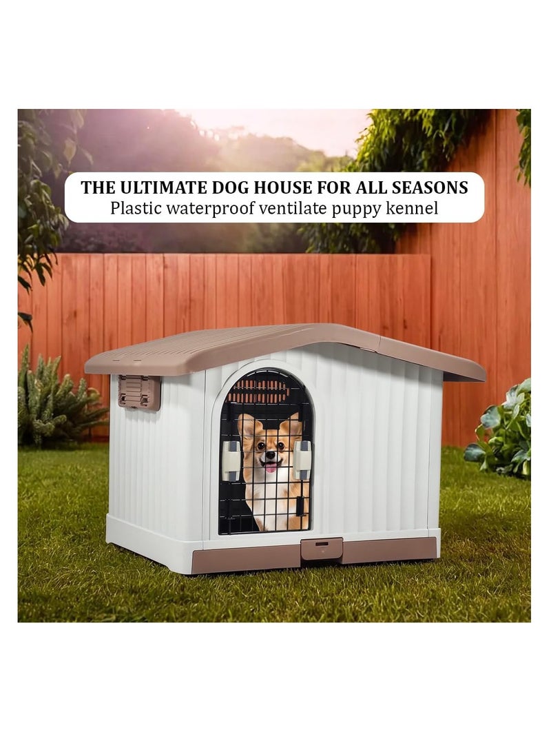 أن ان سي بيتس بيت بلاستيكي للكلاب الصغيرة والمتوسطة الحجم، بيت كلب متين من مادة البولي بروبيلين مع سقف قابل للرفع وفتحات تهوية وصينية قابلة للإزالة، سهل التنظيف وسريع التجميع للاستخدام الداخلي والخارجي 88 سم (شوكولاتة) - Image 4