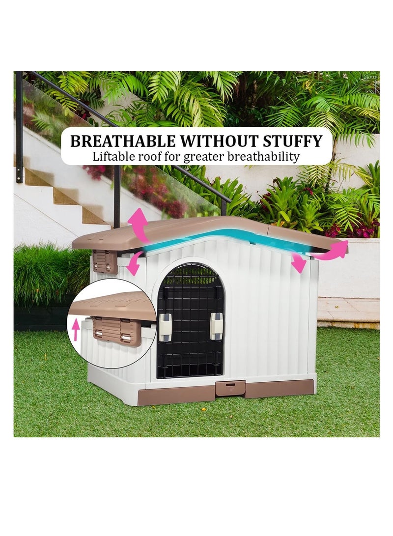 أن ان سي بيتس بيت بلاستيكي للكلاب الصغيرة والمتوسطة الحجم، بيت كلب متين من مادة البولي بروبيلين مع سقف قابل للرفع وفتحات تهوية وصينية قابلة للإزالة، سهل التنظيف وسريع التجميع للاستخدام الداخلي والخارجي 88 سم (شوكولاتة) - Image 5