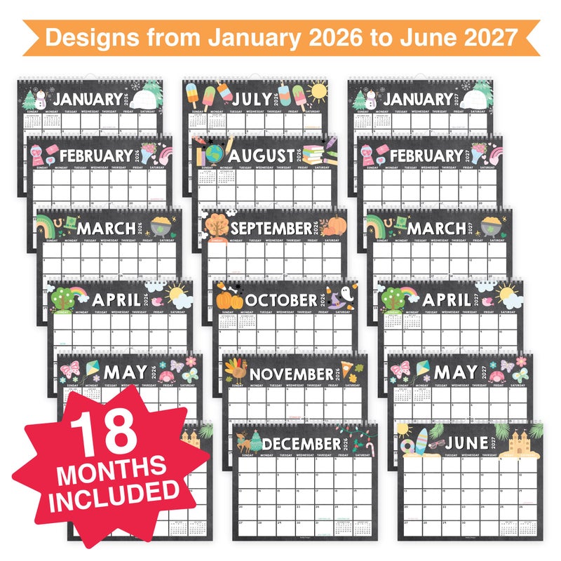 Hadley Designs 2026 Wall Calendar Large - Spiral Wall Calendars 2026-2027, 18 Months Calendar from January 2026 to June 2027, Hanging Calendars for Home, Office, Classroom, Chalkboard Monthly Planner - Image 4