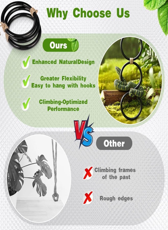 براساكو حلقات تسلق الثعابين من براساكو لثعبان الكرة، قطعتان من ألعاب الإثراء البلاستيكية لثعبان الذرة، ملحقات حوض ثعبان الكرة، ديكور قفص الزواحف للثعابين الأليفة، الحرباء، السحالي، الببغاوات (أسود) - Image 3