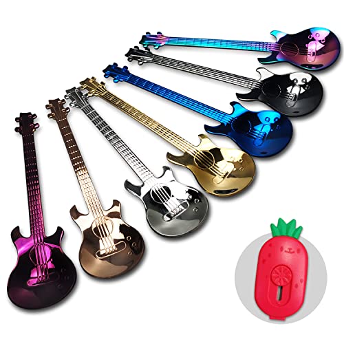 Guitar Dessert Spoons Coffee Teaspoons Set Stainless Steel Colorful Dessert Spoons Cute Demitasse Tea Scoop for Stirring Drink Mixing Milkshake JamLucky 7