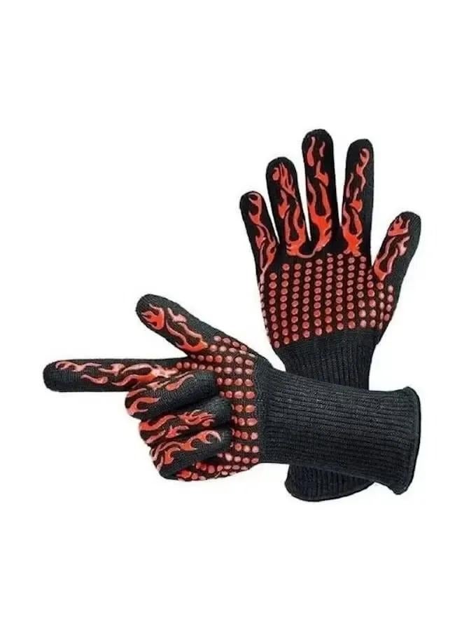 BBQ Oven Mitts Gloves Black/Red,Cut Resistant Non-Slip Silicone Grilling Gloves for Kitchen and Outdoor Grill Barbecue Accessories, 31cm - Image 1