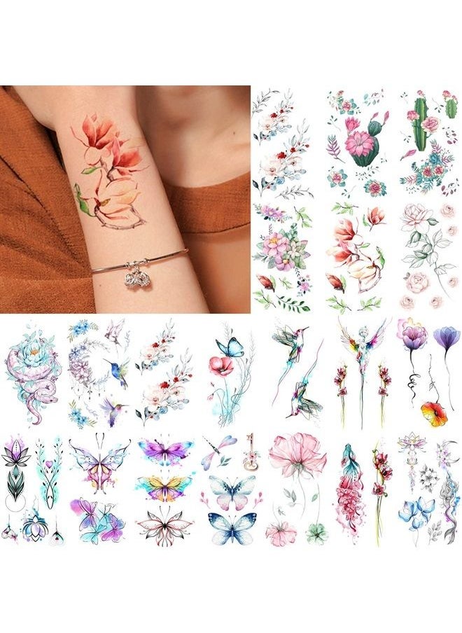 Glaryyears - 20 Sheets Small X-ray Flower Floral Animals Temporary Tattoo, Hands Face Tatoo Sticker for Men Women, Snake Birds Semitransparent Designs Body Art on Arm Neck Shoulder Clavicle Waterproof - Image 1