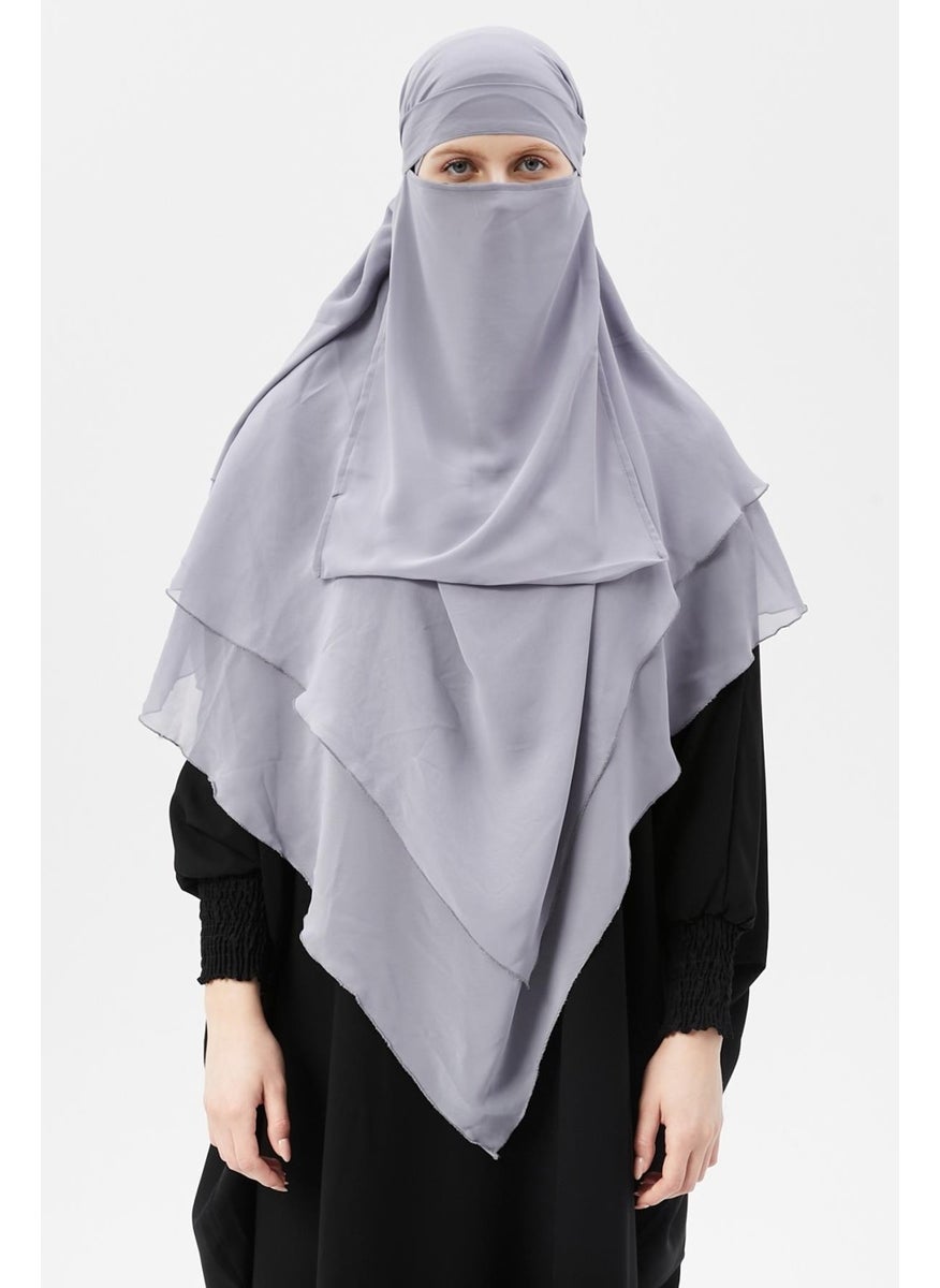 Altobeh Ready Practical Chiffon Three Layer Veiled Triangle Hajj Umrah Shawl Soufflé Hijab Nikap  - Image 1