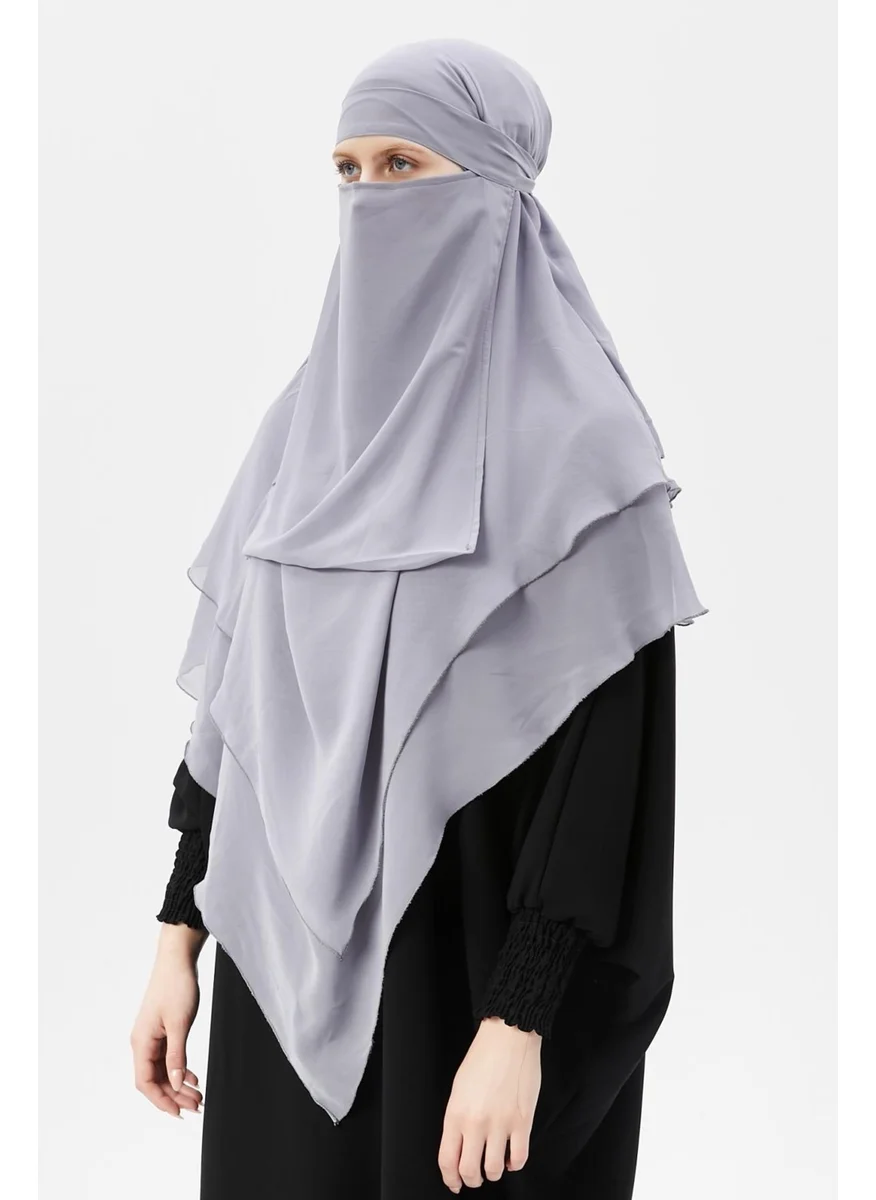 Altobeh Ready Practical Chiffon Three Layer Veiled Triangle Hajj Umrah Shawl Soufflé Hijab Nikap