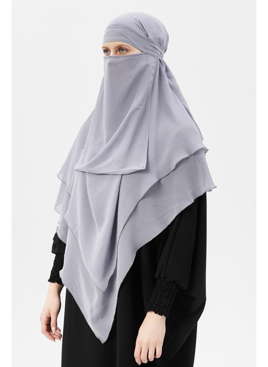 Altobeh Ready Practical Chiffon Three Layer Veiled Triangle Hajj Umrah Shawl Soufflé Hijab Nikap  - Image 5