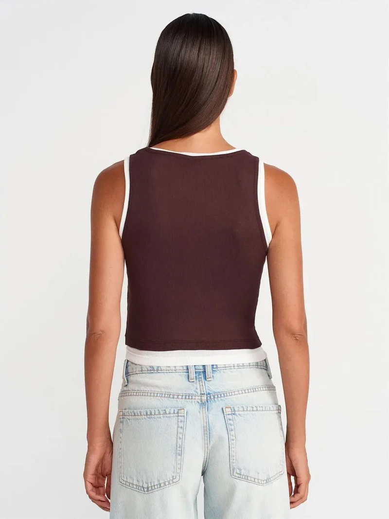 ديلفين Dilvin Cotton Ribbed Sleeveless Button Blouse