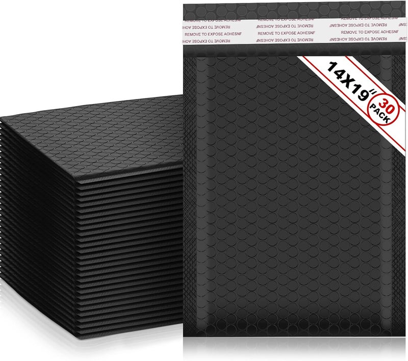 Henoyso 30 Pcs Extra Large Bubble Mailers 14 x 19 Inches Resealable Padded Envelopes Waterproof Shipping Bags Poly Padded Mailers Bulk for Mailing Packaging Small Business(Black) - Image 1