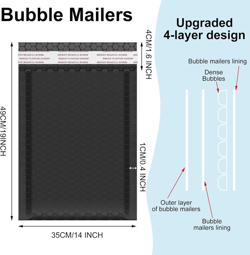 Henoyso 30 Pcs Extra Large Bubble Mailers 14 x 19 Inches Resealable Padded Envelopes Waterproof Shipping Bags Poly Padded Mailers Bulk for Mailing Packaging Small Business(Black) - Image 2