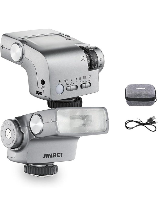 Jinbei - JINBEI Hi-5 Retro Camera Flashes GN16 6000K±200K Built-in 2500mAh Lithium-ion Battery with S1/S2 Photo-Sensitive Modes for Sony for Canon for Nikon for Fuji for Olympus Hot Shoe Cameras - Image 1