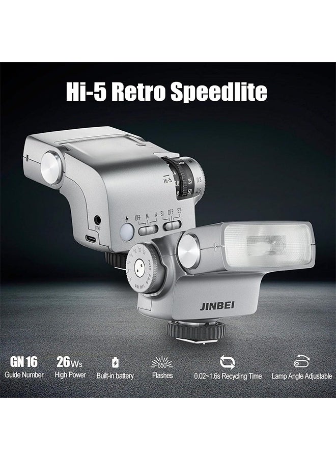 Jinbei - JINBEI Hi-5 Retro Camera Flashes GN16 6000K±200K Built-in 2500mAh Lithium-ion Battery with S1/S2 Photo-Sensitive Modes for Sony for Canon for Nikon for Fuji for Olympus Hot Shoe Cameras - Image 1