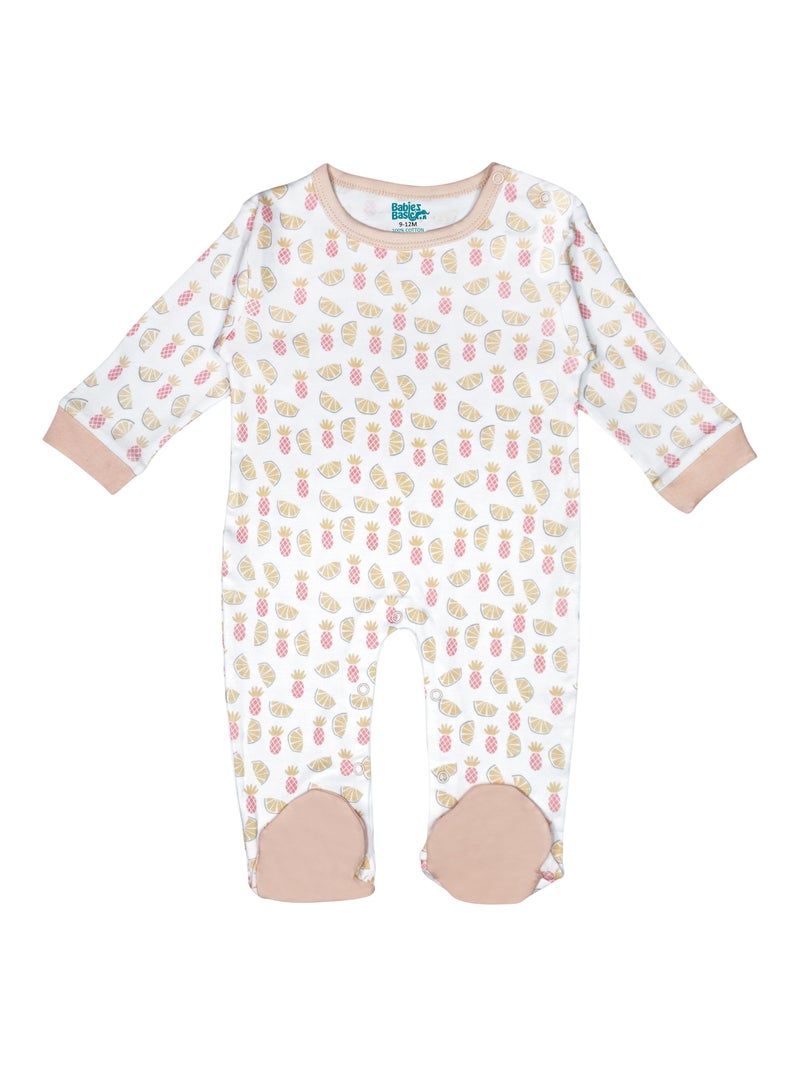 بابيز_بيسك بيبيز بيسك مجموعة هدايا مكونة من 5 قطع قطنية 100٪ للجنسين تشمل السالوبيت ، والرمبر ، والقفازات ، والقبعة ، والبيجامة/البذلة. - Image 2