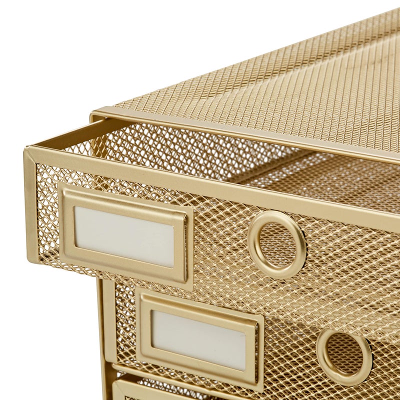 Annova Desk Organizer Wire Mesh 3 Tier Sliding Drawers Paper Sorter/Multifunctional/Premium Solid Construction for Letters, Documents, Mail, Files, Paper, Kids' Art Supplies (Gold) - Image 4