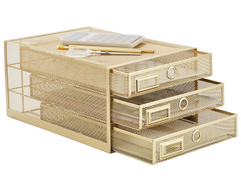 Annova Desk Organizer Wire Mesh 3 Tier Sliding Drawers Paper Sorter/Multifunctional/Premium Solid Construction for Letters, Documents, Mail, Files, Paper, Kids' Art Supplies (Gold) - Image 2