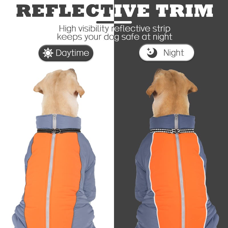 LOVINFURBABY Fullbody Thick Coat for Dogs, Zip Up Fleece Lined Snowsuit Dog Outdoor Windproof Jumpsuit with Leash Ring, Dog Reflective Jackets, HazeBlue,12 - Image 3