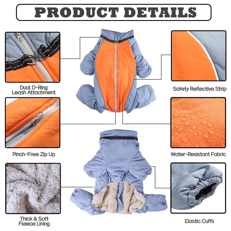 LOVINFURBABY Fullbody Thick Coat for Dogs, Zip Up Fleece Lined Snowsuit Dog Outdoor Windproof Jumpsuit with Leash Ring, Dog Reflective Jackets, HazeBlue,12 - Image 2