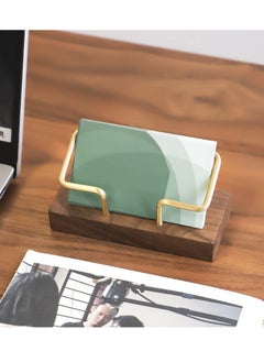 Excefore Walnut Wood Business Card Holder for Desk Gold Business Card Display Holder Desktop Business Card Stand Organizer for Office Tabletop  - Image 3