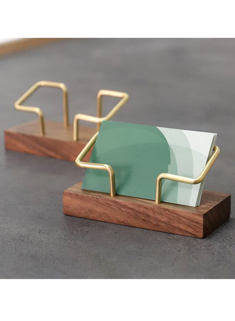 Excefore Walnut Wood Business Card Holder for Desk Gold Business Card Display Holder Desktop Business Card Stand Organizer for Office Tabletop - Image 5