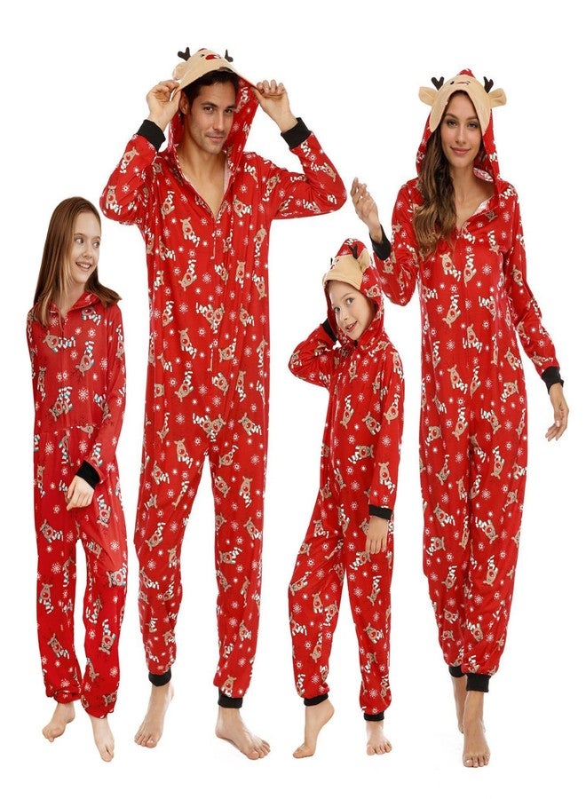 Adisputent Christmas Pajamas for Family Matching Cute Long Sleeve Couples Soft Holiday Sleepwear Funny Christmas Pjs sets One Piece Red Reindeer B 6-9 Months - Image 1