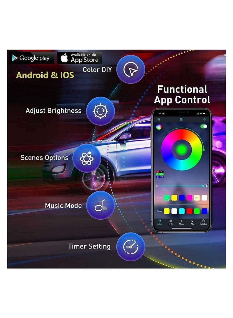 Car Led Strip Lights, 16 Million Colors Rgb Interior with Music Mode, App Control and Timer Setting Ambient Lighting Kit, Scenes Optiongs Color Diy Fits All Cars - Image 2